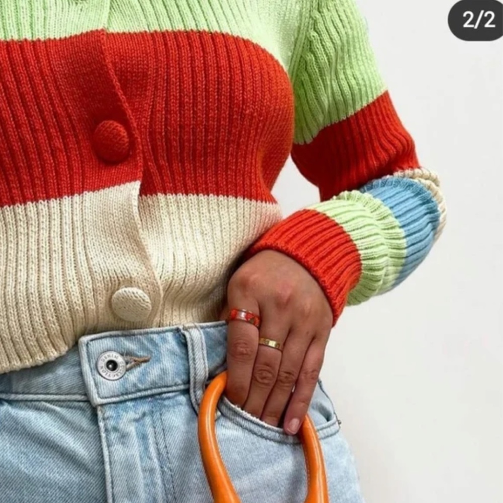 ZARA ribbed knit striped cardigan blogger insta favorite NWT - Picture 5 of 14